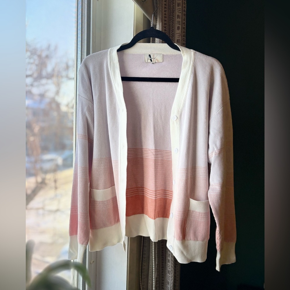 Anne Klein blush pink & cream lightweight colourblock cardigan size L